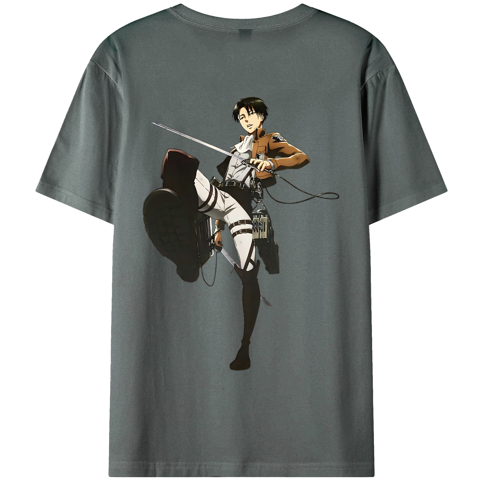 （画像用） 進撃の巨人 リヴァイ·アッカーマン Attack on Titan Levi Ackerman 綿100％ メンズ半袖Tシャツ（バックプリント） 通気性